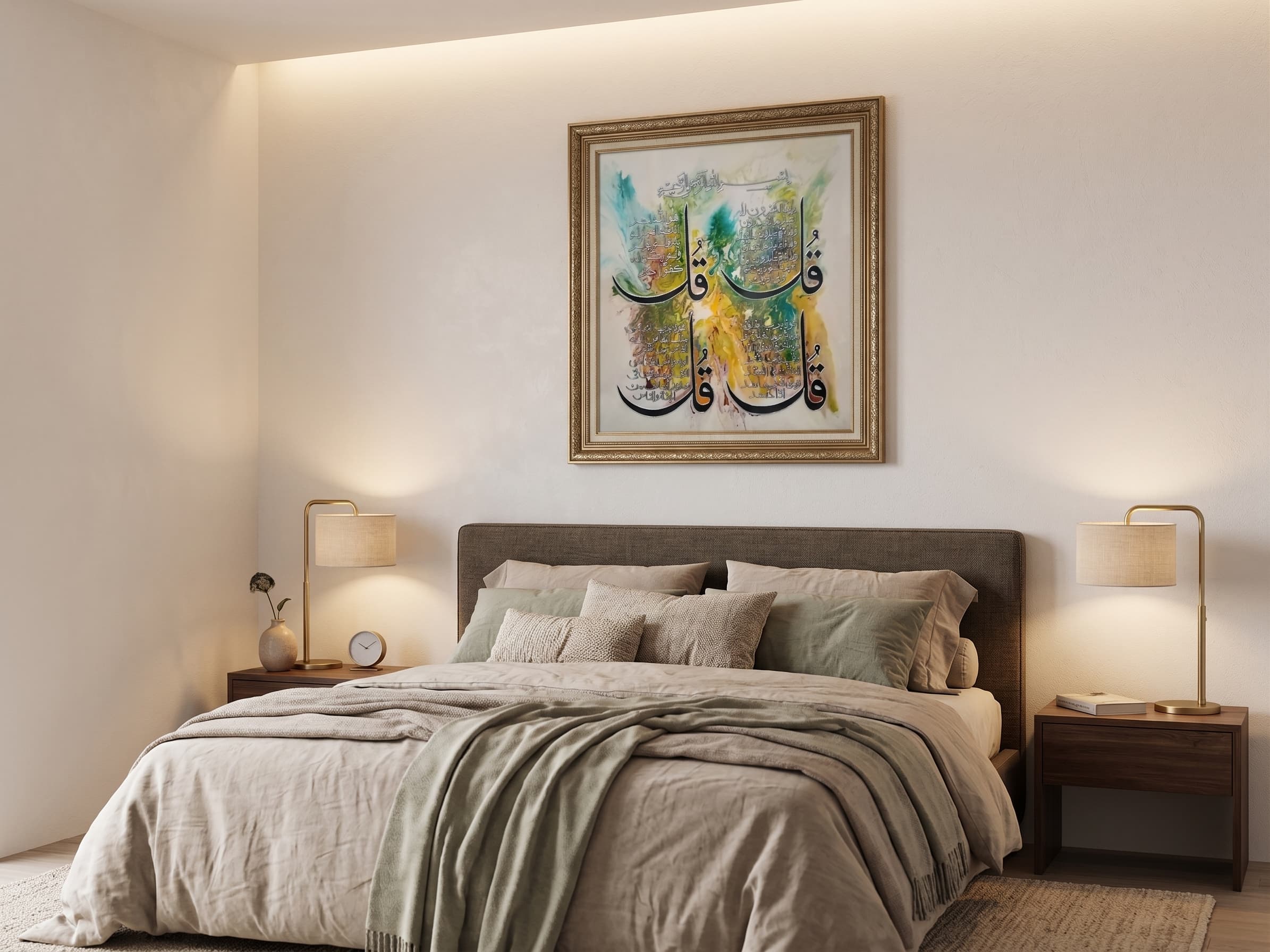 Hand-Painted Four Quls Gold-Framed Canvas Art